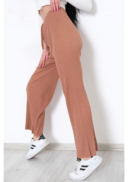 Yüksek Bel Yumuşacık Fitilli Beli Lastikli Günlük Rahat Kadın Pijama Yavruağzı