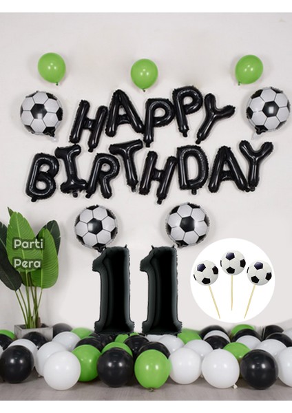 Futbol Temalı Konsept Doğum Günü Balon Seti Siyah Happy Birthday Folyo Balon