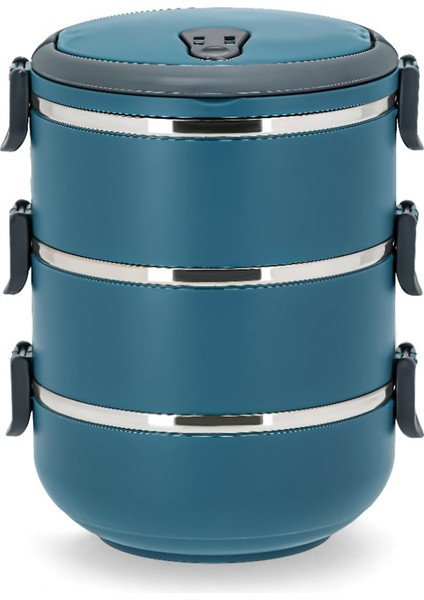 3 Katlı Sefer Tası Yemek Termosu Saklama Kabı Antrasit Mavi