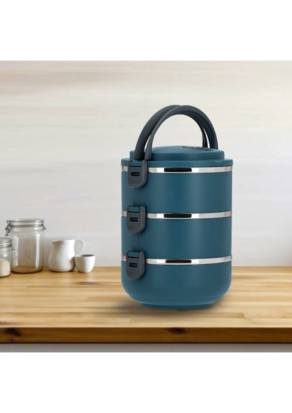 3 Katlı Sefer Tası Yemek Termosu Saklama Kabı Antrasit Mavi indirimleri