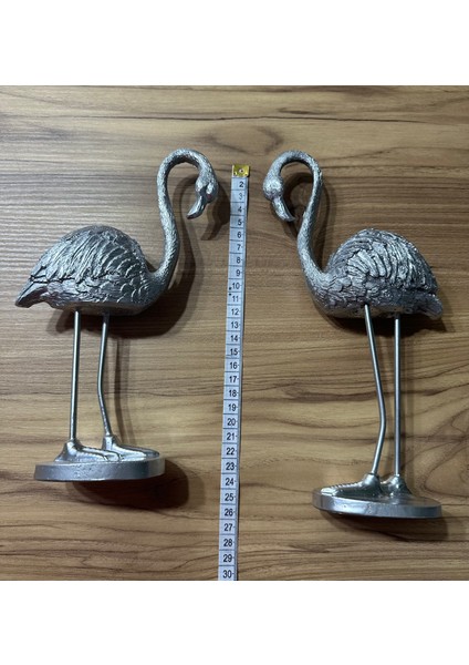 2'li Şık Dekoratif Flamingo Gümüş Renk Dekor Obje Dekorasyon