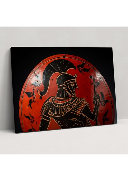 Antik Silahlar Kanvas Tablo - Mızraklı ve Kalkanlı Savaşçı - Antik Silahlar, Ev Dekorasyonu, Kanvas Tablo, Mızrak ve Kalkan, 50X30