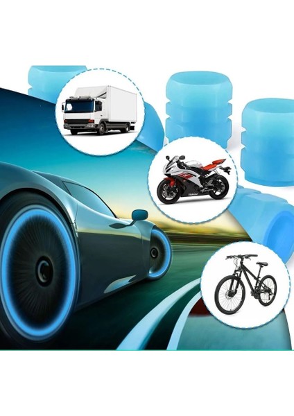 Oto Araba Motor Sibop Kapağı Seti 4 Adet Mavi Renkli Jant Işığı Sibob Takımı