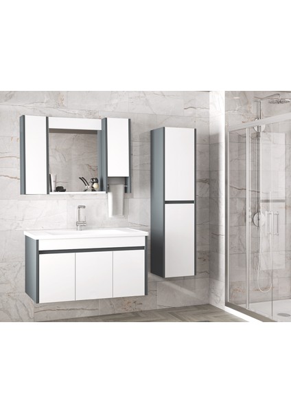 Alfa Banyo Estella 100 35 135 cm Mdf-Boy Dolaplı Aynalı Seramik Lavabolu Banyo Dolabı Takımı Demonte Değil