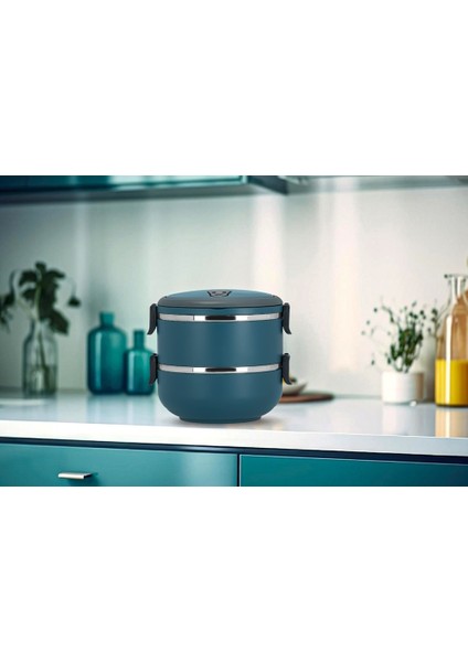 2 Katlı Sefer Tası Yemek Termosu Saklama Kabı Antrasit Mavi modelleri