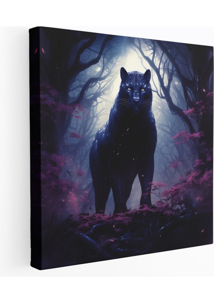 Kara Panter Duvar Dekorasyonu - Kara Panter, Mehtaplı Orman, Duvar Sanatı, Kanvas Tablo, 30X30