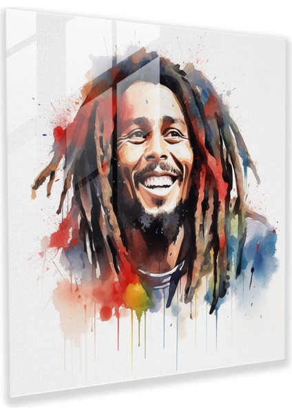 Bob Marley Cam Baskı - Canlı Suluboya Sanatı - Bob Marley, Cam Baskı, Modern Sanat, Pozitif Enerjiler, 30X30