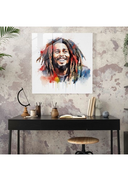 Bob Marley Cam Baskı - Canlı Suluboya Sanatı - Bob Marley, Cam Baskı, Modern Sanat, Pozitif Enerjiler, 30X30