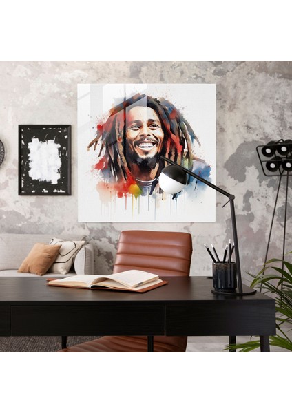 Bob Marley Cam Baskı - Canlı Suluboya Sanatı - Bob Marley, Cam Baskı, Modern Sanat, Pozitif Enerjiler, 30X30