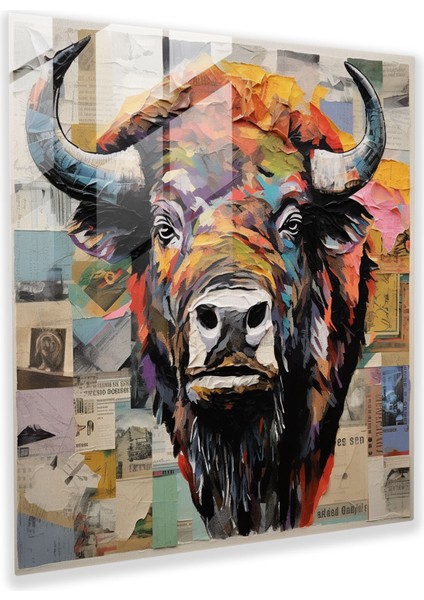 Geri Dönüşümlü Buffalo Kolaj Cam Baskı - Buffalo, Modern Sanat, Çevre Bilinci, Dergi Kesiği, 30X30