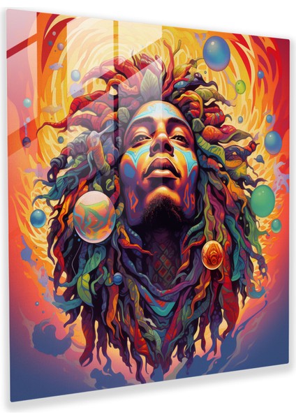 Bob Marley Cam Baskı - Psychedelic Kaleydoskop - Bob Marley, Bob Marley, Duvar Dekorasyonu, Cam Sanatı, 30X30
