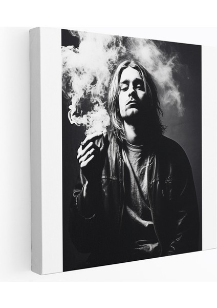 Kurt Cobain Kanvas Tablo - Vintage Esintili Duvar Tablosu - Kurt Cobain, Duvar Dekorasyonu, Siyah Beyaz, Grunge Dönemi, 30X30