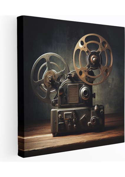 Nostalji Duvar Tablosu - Vintage Film Projektörü ve Film Makaraları - Nostalji, Kanvas Tablo, Vintage Film Projektörü, Kanvas Tablo, 30X30