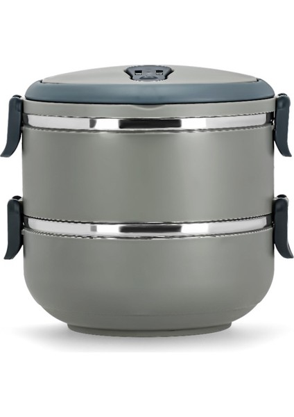 2 Katlı Termoslu Sızdırmaz Sefer Tası Saklama Kabı Gri