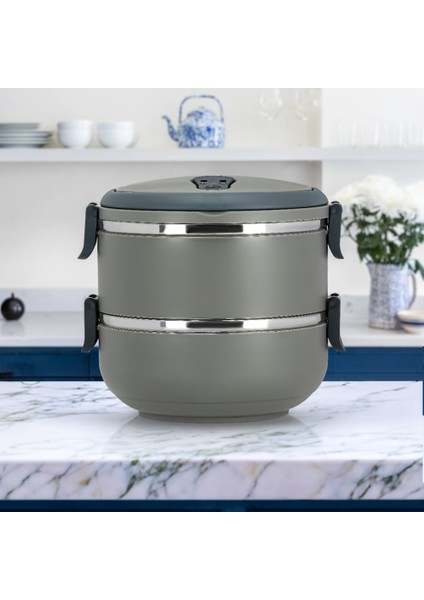 2 Katlı Termoslu Sızdırmaz Sefer Tası Saklama Kabı Gri fiyatları