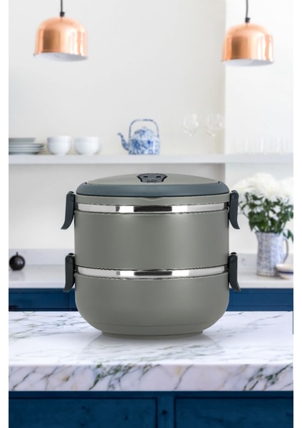 2 Katlı Termoslu Sızdırmaz Sefer Tası Saklama Kabı Gri modelleri