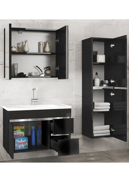 Viosen-Ea Siyah-Gri (80 35) 115 cm Çekmeceli Mdf-Boy Dolaplı-Lavabolu Banyo Dolabı Demonte Değil fiyatları