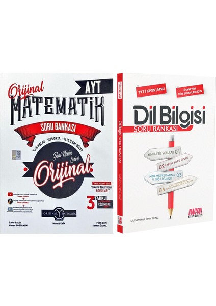 Orijinal Yayınları AYT Matematik ve Ankara Kitap Merkezi Yayınları Dil Bilgisi Soru Bankası Seti 2 Kitap