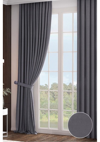 Rech Home Taç Koyu Gri Fon Perde Pilesiz - Narden Soft Fon Perde V12