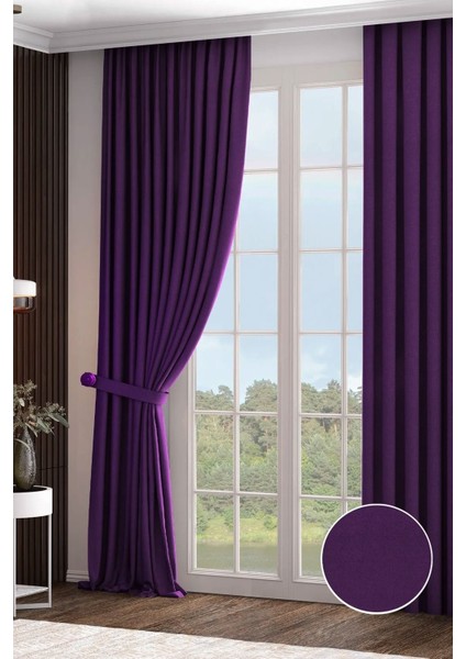 Rech Home Taç Mürdüm Fon Perde Pilesiz - Narden Soft Fon Perde V28