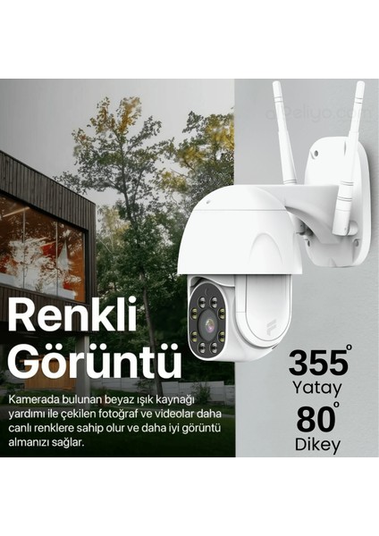 Fonri Dış Mekan Wi-Fi Güvenlik Kamerası, Hareket Tespit/takibi , 360°, IP65 Su Geçirmez, Renkli Gece Görüşü, Çift Yönlü Ses, Bulut/yerel Depolama, Sesli ve Işıklı Alarm