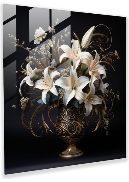 Zarif Cam Baskı - Art Nouveau'dan Esinlenen, Karmaşık Desenli Buket, 30X30