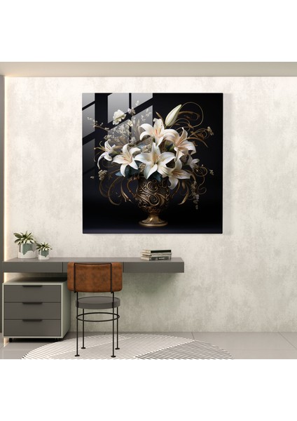 Zarif Cam Baskı - Art Nouveau'dan Esinlenen, Karmaşık Desenli Buket, 30X30 modelleri