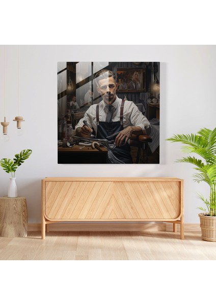 Berber Cam Baskı - Gerçekçi Portre - Berber, Duvar Süslemesi, Ev Dekorasyonu, Bakım Aletleri, 30X30 fiyatları