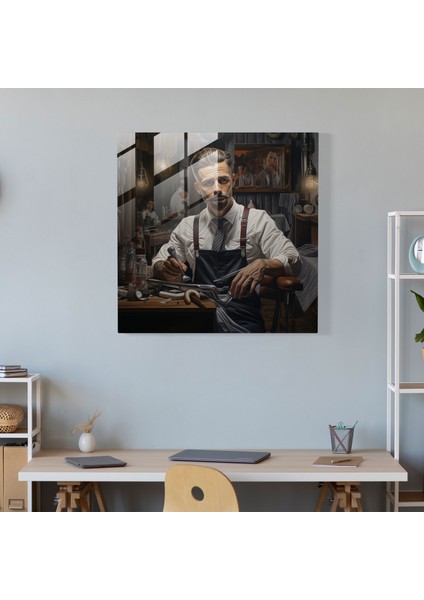 Berber Cam Baskı - Gerçekçi Portre - Berber, Duvar Süslemesi, Ev Dekorasyonu, Bakım Aletleri, 30X30 modelleri