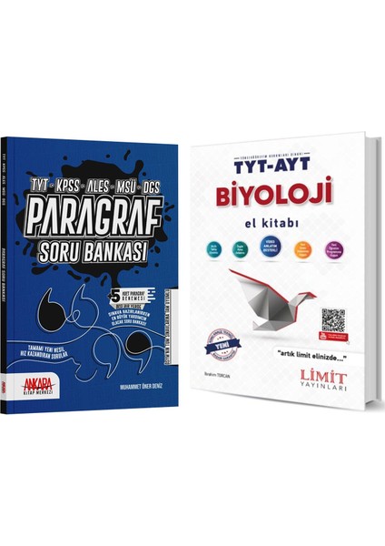 TYT AYT Biyoloji El Kitabı ve Ankara Kitap Merkezi Yayınları Paragraf Soru Bankası Seti 2 Kitap