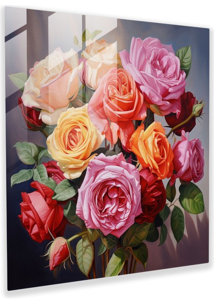 Ev Dekorasyonu Için Gerçekçi Gül Buketinin Sofistike Cam Baskısı, 30X30