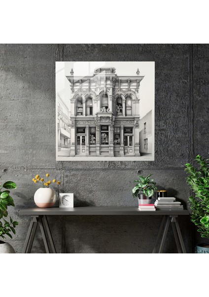 Berberin Mirası - Cam Baskı - Berber, Geleneksel Berber Dükkanları, Nostalji, Monokromatik Mimari Çizim, 30X30 fiyatları