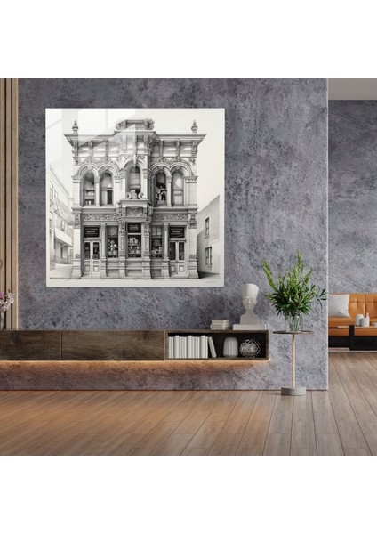 Berberin Mirası - Cam Baskı - Berber, Geleneksel Berber Dükkanları, Nostalji, Monokromatik Mimari Çizim, 30X30 modelleri