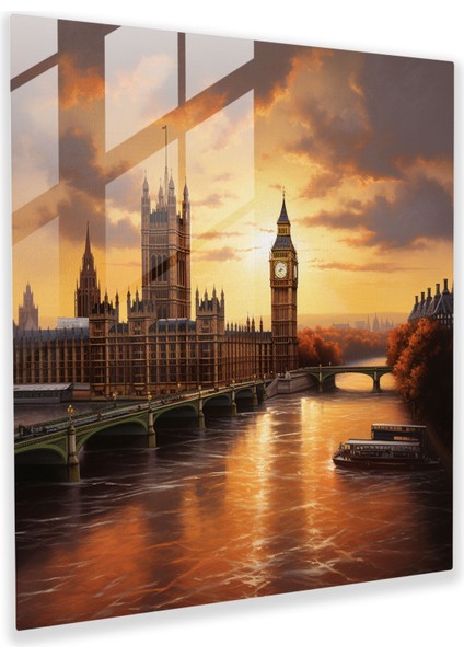 Big Ben'de Büyüleyici Gün Batımı Cam Baskı - Şık Duvar Dekoru, 30X30