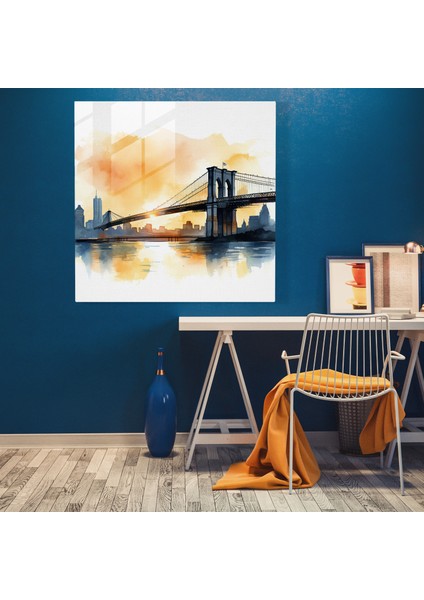 Cam Baskı Serenadı: Minimalist Suluboya Illüstrasyon Cam Duvar Sanatı, 50X50