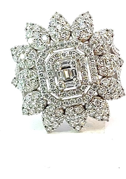1,62 Ct 7,12 gr Çiçek Tasarım Pırlanta Yüzük