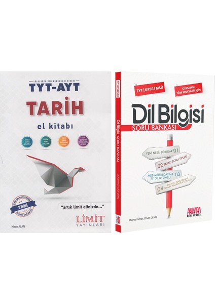 Limit Yayınları TYT AYT Tarih El Kitabı ve Ankara Kitap Merkezi Yayınları Dil Bilgisi Soru Bankası Seti 2 Kitap