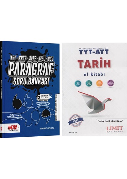 Limit Yayınları TYT AYT Tarih El Kitabı ve Ankara Kitap Merkezi Yayınları Paragraf Soru Bankası Seti 2 Kitap