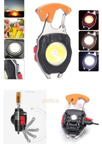 Robocop Pro Kamp Feneri Çok Fonksiyonlu Fener Anahtarlık USB Çakmak Cam Kırıcı Kemer Kesici