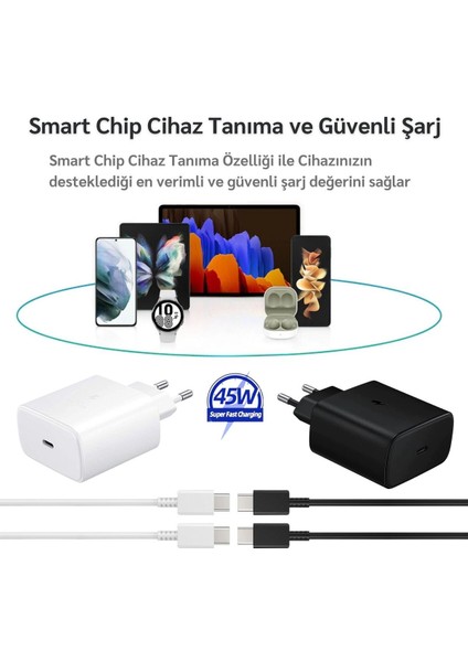 USB Type C Samsung Galaxy M32 Uyumlu 45W Super Hızlı Type-C Şarj Aleti Seti - Ithalatçı Garantili S