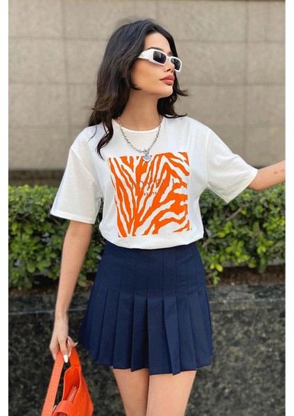 Prınted Desıgn Basıc T-Shırt/turuncu