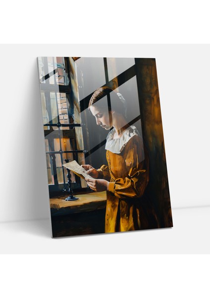 Johannes Vermeer Cam Baskı - Mektup Okuyan Kadın - Johannes Vermeer, Modern Sanat, Cam Sanatı, Ev Dekorasyonu, 30X45