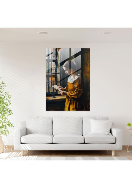 Johannes Vermeer Cam Baskı - Mektup Okuyan Kadın - Johannes Vermeer, Modern Sanat, Cam Sanatı, Ev Dekorasyonu, 30X45 fiyatları
