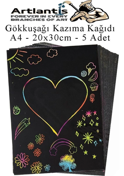 Sihirli Gökkuşağı Kazıma Kağıdı A4 5 Yaprak 1 Paket 20 x 30 cm Siyah Sihirli Kağıt Rainbow Paper