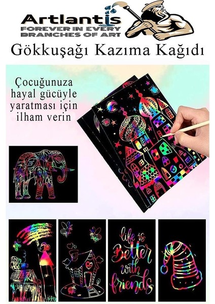 Sihirli Gökkuşağı Kazıma Kağıdı A4 5 Yaprak 1 Paket 20 x 30 cm Siyah Sihirli Kağıt Rainbow Paper