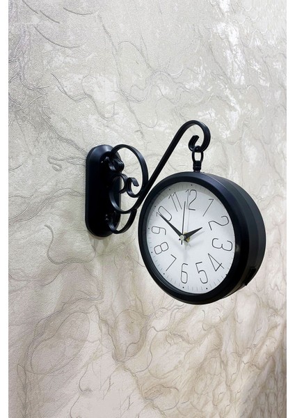 36X25 cm Siyah Metal Çift Taraflı Istasyon Model Duvar Saati Ev Holü Duvar Dekorasyonu fiyatları