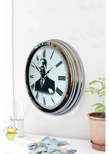 40 cm Metal Atatürk Kadranlı Metal Duvar Saati