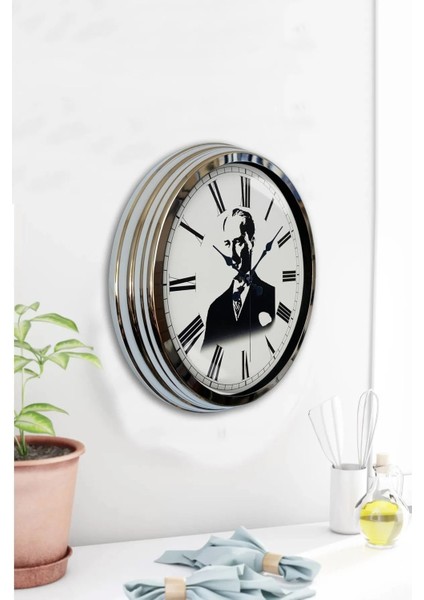 40 cm Metal Atatürk Kadranlı Metal Duvar Saati