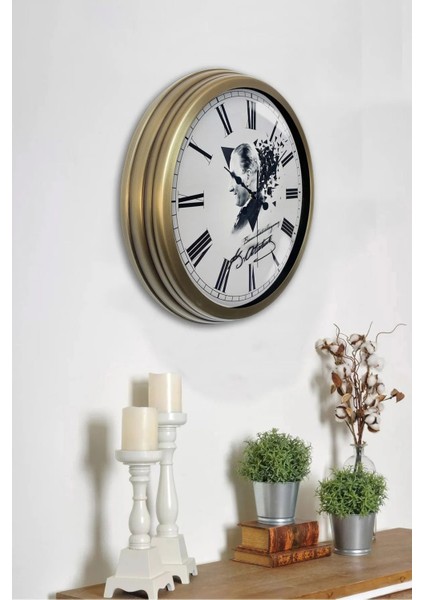 40 cm Metal Atatürk Kadranlı Metal Duvar Saati