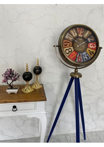 150 cm Dekoratif Tripod Ayaklı Tüm Aksamları Metal Eskitme Kaplama Saat